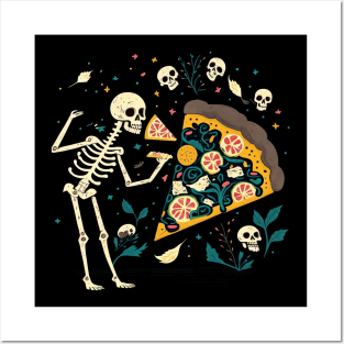 Skeleton and pizza Posters and Art